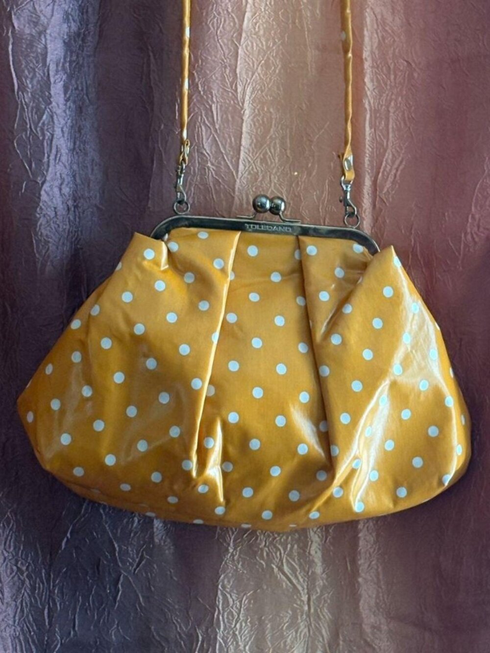 Vintage Sylvia Toledano Mustard Yellow Polka Dot Frame Purse - Rare